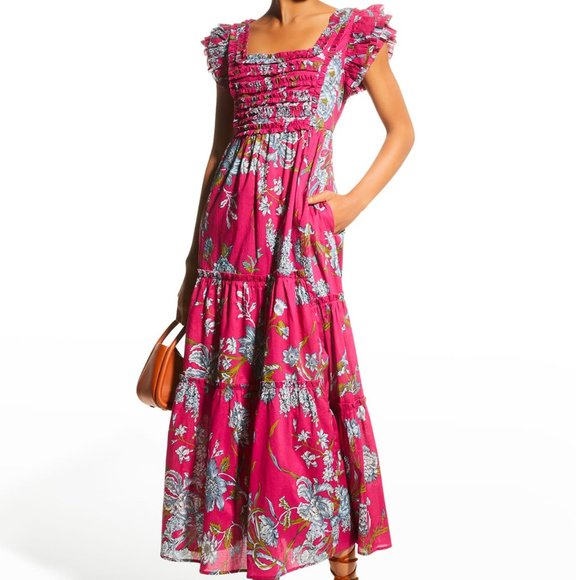 Love The Label Anthropologie Ruffle Tie-back Midi Cotton Dress